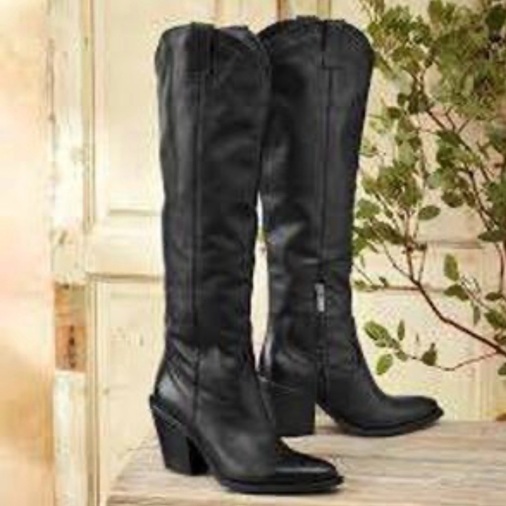 Sundance CAVALIERE Black Knee-High Leather Boots Size 37 Made in Italy